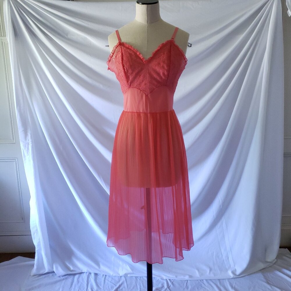 Vintage Coral Lingerie Nightdress Slip Small